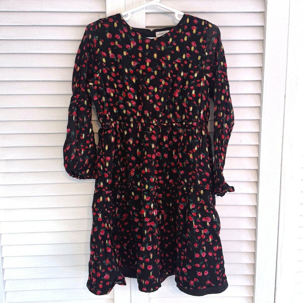 Crewcuts Dress Floral Metallic 6 Black Red Girls Holiday Party Skater
